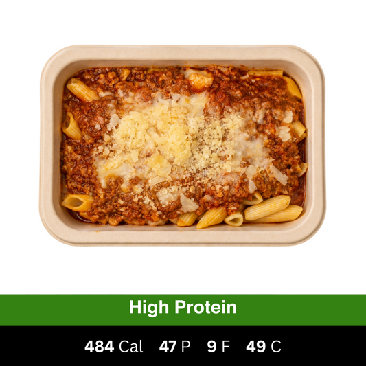 Fuel & Prep Co Bolognaise served in a ready meal container., featuring a chef-prepared high-protein ready meal made with fresh ingredients.